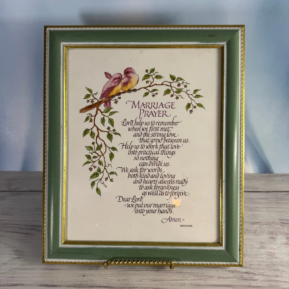 Kristone Marriage Prayer Wall Art 10.5x12.5 Green Gold Framed Bird Print